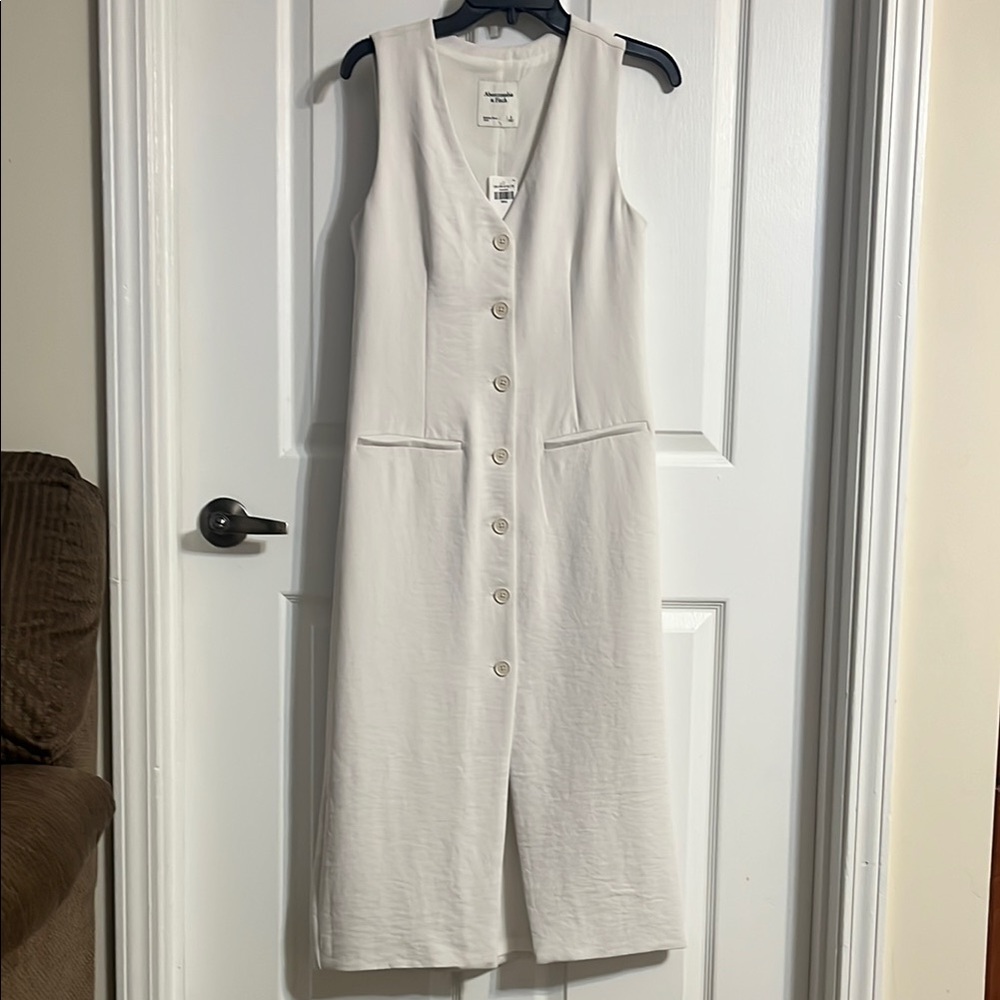 Abercrombie & Fitch White Sheath Midi Dress V-Neck